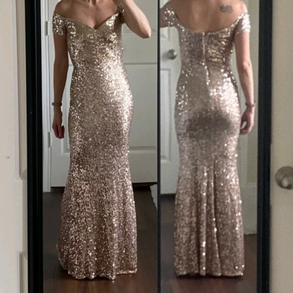 Badgley Mischka Dresses & Skirts - Rose gold blush sequin off shoulder formal gown